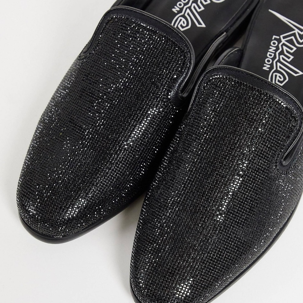 Rude London Wide Fit Black Rhinestone Mules